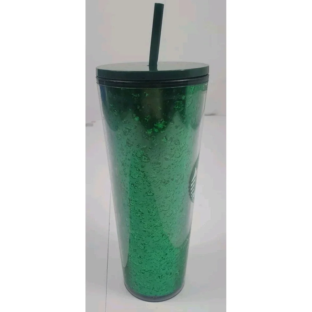Starbucks Venti Cold Cup Tumbler 24oz Green Bubble Water Drop Acrylic W/ Straw‎